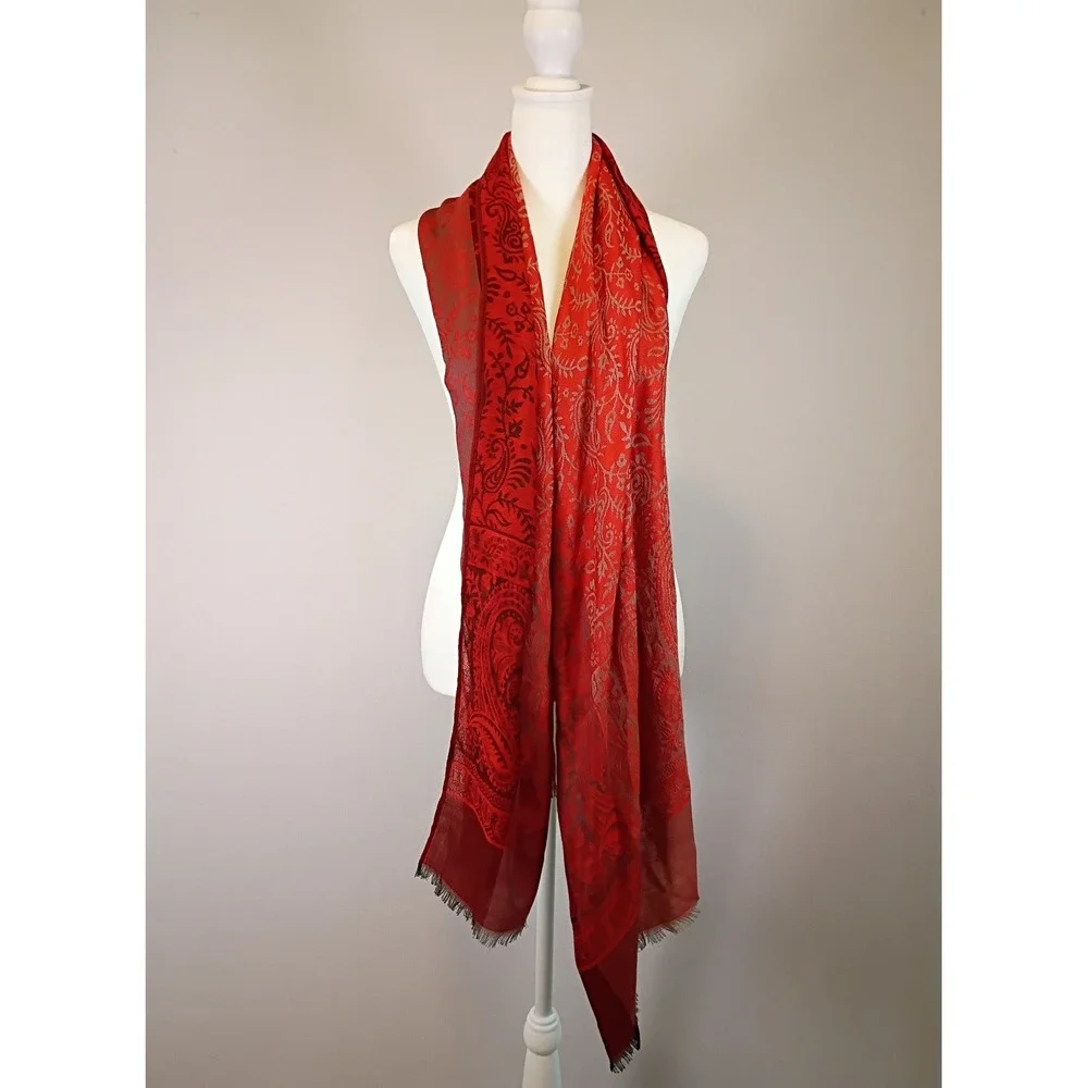Boho Chic Unbranded Women OS Red Paisley Jacquard Fringed Shawl Scarf Wrap